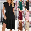 Casual Dresses for Women Party Fashion Solid Color V Neck Short Sleeve Shirt Dress Christmas Fun