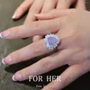 Cluster Rings Forher 925 Sterling Silver Crushed Cut Heart High Carbon Purple Diamond Gemstone Engagement Smycken Ring för kvinnliga gåvor