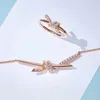 Designer Brand Rope Knot Necklace For Women 925 Silver Junior High End Simple Light Luxury Set With Diamond Twisted French Collar Chain Rose Gold Ornament