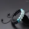 Brin 6/8 mm Double couches Black Matte Stone Perles Bracelet Corde tressée Perle mala Perle pour couples Cadeaux Jelwelry Cadeaux