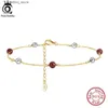 Anklets ORSA JEWELS 925 Sterling Silver Beaded Ball Garnet Chain Anklets for Women Summer on Leg Foot Chain Jewelry SA47 L46