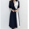 Abiti casual abiti lunghi vestiti vintage coreano chic slim bass hit color bottone elegante per donne vestidos femme