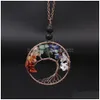 Pendant Necklaces Volcanic Stones Beads Bronze Wire Wrap Tree Of Life Necklace Natural 7 Chakra Healing Handmade Quartz Crystal Weddin Dhyza