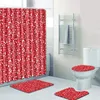 Bath Mats 4pcs Red Line White Banyo Paspas Bathroom Carpet Toilet Mat Set Non Slip Tapis Salle De Bain Alfombra Bano