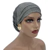 Muslim Headscarf Hat Turbante Mujer African Headpiece Glitter Full Body Pleated Turban Cap for Women Lady Head Wraps 240403