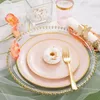 Dince per le stoviglie usa e getta 210pcs Piatti rosa in plastica con set di argenteria dorata include 30pink Dink 30 Dessert 90Gold