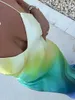 Повседневные платья Puloru Gradient Color Summer Long Dress Sexy Backless Cross Spaghetti Strap fear wrap wrap для пляжного ночного клуба