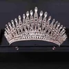 Hochzeitshaarschmuck Silber Farbe Kristall Königin große Krone Tiara Strasshaut Hochzeit Diadaras Frauen Festzug Prom Kronen Braut Haarzubehör Juwely L46