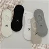 Socks Hosiery Women Sock Slippers Summer Simple Solid Color Bow Embroidery Invisible For Woman Thin Anti-Slip Sile No Show Drop Delive Otnn2