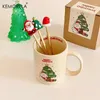 Mugs 350ML Christmas Ceramics Coffee Mug With Spoon Tree Snowman Santa Claus Gingerbread Man Cup For Milk Afternoon Tea