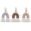 Chaînes clés arc-en-ciel tissées à la main Bonnes pour femmes Bohemian Pendant ethnique Pilater Clé Macrame Macrame Sac charme Décoration de voiture suspendue