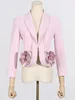 Women's Suits Ailigou 2024 Fashion Pink 3D Flower Short Suit Coat