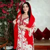 Kwiatowy nadruk Abaya Hafdery Sukienka w szyku w szyku drużyna Kerchief Hidżab Djellaba Set Ramadan Eid Loose Kaftan Vestidos Muzułmańskie kobiety 240327