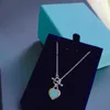 Designer Brand Tiffays 925 Sterling Silver Rivet Heart Shaped Blue Dropping Enamel OT Buckle Necklace Small Crowd Clavicle Chain Gift