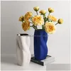 Vase Nordic Style Morandi Ceramic Desktop Vase Ornamentsリビングルームフラワーアレンジメント乾燥した家の装飾アクセサリードロップデリDHMVC
