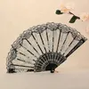 Dekorativa figurer Vintage Black Lace Fan Ladies Hand Håller Spaniskt tyg Silk Folding Wedding Bridal Elegant For Dance Home Decoration