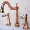 Bathroom Sink Faucets Antique Red Copper Brass Deck Mounted Dual Handles Widespread 3 Holes Basin Faucet Mixer Water Taps Mrg071