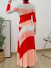 Sukienki robocze Lanmrem Kobiety kontrast kolorowy 2 sztuki zestaw golf długich rękawów Topss High talia A-line spódnica 2024 Spring 22949