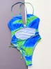 Trajes de baño para mujeres Vigoashely 2024 Sexy Gradient Women empuje al alto corte de una pieza traje de baño monokini cruzado de verano