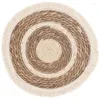 Maty stołowe okrągłe podkładki z frędzlami do jadalni wiklinowej naturalna słomka wiejska rustykalna płyta ładowarska odporna na ciepło miejsce