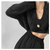 Tricots pour femmes Héliers Femmes Bouton Cropped Pull Imitation Coiffure Vinin Vin Vol à manches longues Cardigan Solid Cardigan 2024 automne hiver