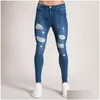 Mäns jeans 4 färger herrar denim rippade smala fit sido randig manlig mager blyertsbyxor avslappnade byxor med dragkedjor släpp leverans appa dhu2p