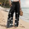 Damesbroek Floral Print Casual Women Losse Wide Been Elastic High Taille Comfty en Breath Stretch Summer Beach Athletic Trousers