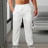 Herrbyxor avslappnade män byxor mångsidiga bottnar vertikala randiga tryck elastiska midjeband med dragkonstfickor