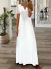 Lässige Kleider Frühlings-/Sommer-Mode-Frauen Kurzarm gedruckter Spitze elegant weiße v-heck schlank Fit Party Langes Vestidos S-5xl