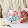 Wine Glasses 400ML Japan And South Korea Ins Hand-painted Tulip Flower Glass Household Heat-resistant Drinking Cup Big Belly Mousse