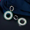 Brincos Dangle PERA Design exclusivo Big Circle Drop Huggie Earirngs Green White CZ Zircon Jóias de festa de verão para mulheres E715