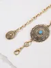 Fashion Antique Gold Alloy Western Floral Circle Conchos with Turquoise Women's Chain Belt 240326