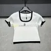 Couleur de contraste T-shirt Femmes U Neck Tees Designer Lettre T-shirts T-shirt élastique à manches courtes