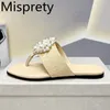 Slippers Abrikozen plat met vrouwen kneep teen landingsbaan flip flops parel bloem decor zomer modeontwerpster strandvakantie