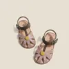 Genuine leather Baby Girs Sandals Non-slip Soft Sole Childrens Beach Shoes Oxhide flower Little Student Kids Casual Sandals 240326