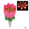 Ljus 2021 Musikalisk lotusblomma Flame Happy Birthday Cake Party Present Lights Rotation Decoration Lamp Surprise Drop Delivery Home Gar Dhczl