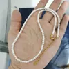 Chains QMHJE 4mm Glass Imitation Pearl Necklace Women Men Base Choker Stainless Steel Clasp Extend 40cm 5cm White Wholesale Fashion