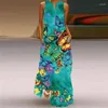 Повседневные платья 3D Принт мода Большое платье 2024 Вечеринка v Nece Summer Sungreses Elegant Ladies Ladies Women Beach Maxi