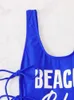 Swimwear pour femmes Vigoashely 2024 Femmes à attaches bleues Push Push Up Up One Piece Massuit de maillot de bain monokini attaché à dos creux sans dossier