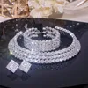 Classic Rhinestone Crystal Choker Necklace Earrings and Bracelet Set for Women Silver Color Bridal Wedding Party Jewelry Sets 240401