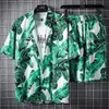 Strandkleding voor mannen 2 -delige set snel droog Hawaiiaans shirt en shorts mode kleding printen casual outfits zomer 240403