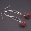 Dangle Earrings Real S925 Sterling Silver For Women Strawberry Crystal Ball 10mm Ethnic Style 2.1inch Length