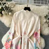 Basic Casual Dresses 2024 Elegant Gorgeous Flower Bohemian Dress Women Bow Collar Long Lantern Sleeve Floral Print Belt Linen Long Vestidos Clothes