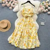 Sıradan elbiseler yuoomuoo romantik çiçek baskısı uzun elbise vintage gül yüksek bel spagetti kayışı yaz bayan plaj sundress