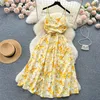 Robes décontractées Yuoomuoo Imprimé floral romantique longue robe vintage rose haute taille spaghetti sangle d'été plage de la plage de la plage