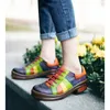 Zapatos de vestir costuras de color primavera de cuero genuino para mujer pisos multicolores de tacón para mujer para mujer