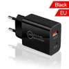 QC3.0 빠른 충전기 USB Type-C PD 빠른 충전 20W US EU 벽 플러그 듀얼 포트 5V/3A 9V/2A 12V/1.5A 핸드폰 태블릿