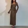 Casual Dresses Temperament Commuter Women's Small V-neck Slim-fit Lace-up Long-sleeved Dress Plus-size High-waisted Full-length Skirt