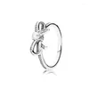 Cluster Rings 925 Original Sterling Silver Pan Ring Bow Flower Heart-shaped Female Personality Charm For Women High Quality Jewelry