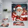 Shower Curtains Christmas Curtain Winter Father Snowman Elk Tree Gift Box Red Bird Non Slip Mat Bathroom Decor Set